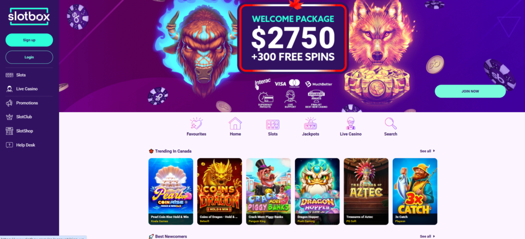 Slotbox casino home page